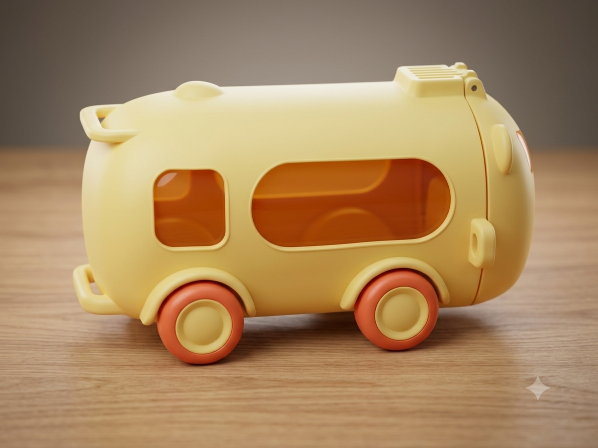 KIDS VAN-SHAPED WATER BOTTLE WITH STRAW AND TRAVEL STRAP - 500ML