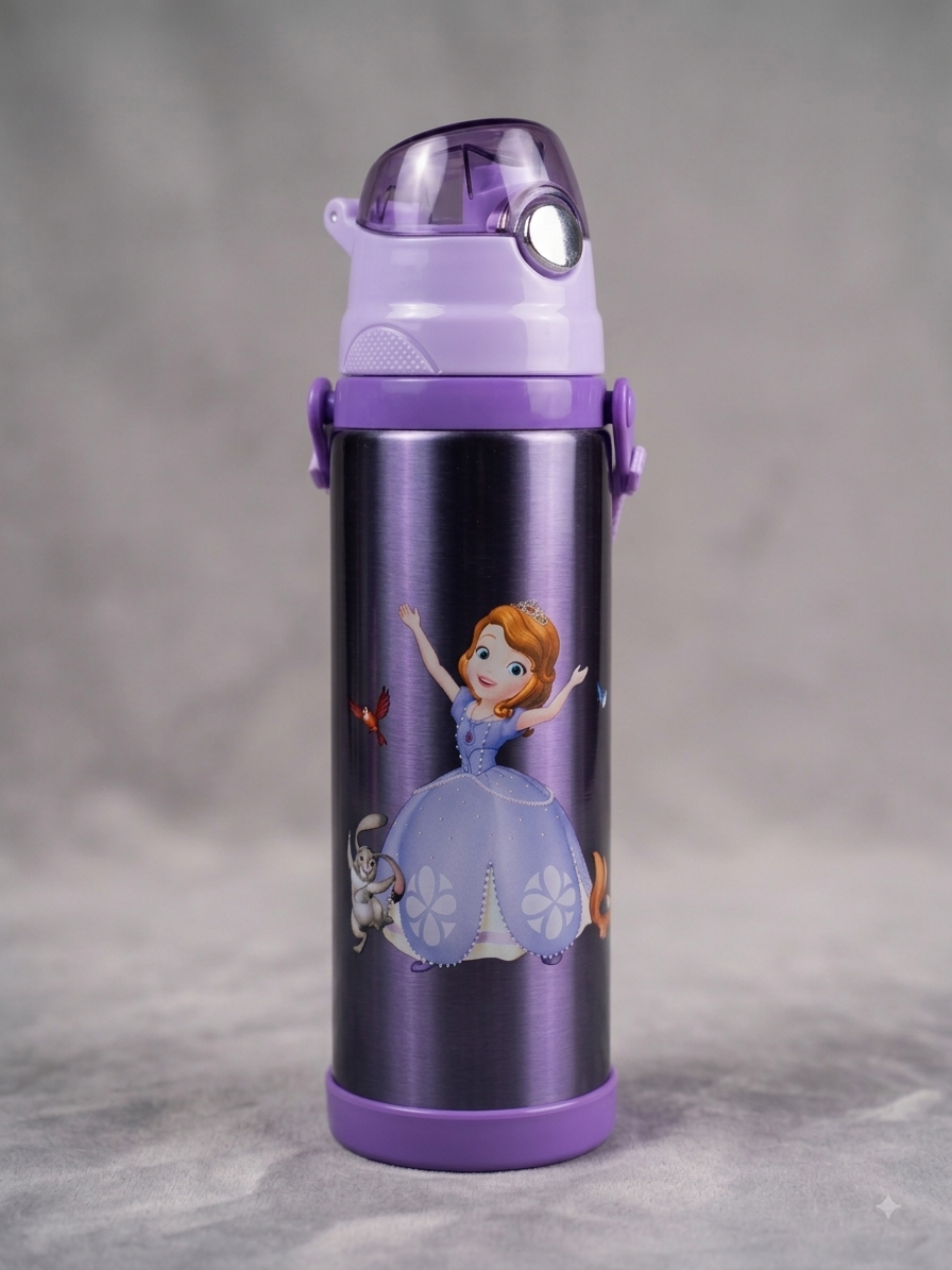 PREMIUM 500ML SOFIA PRINCESS INSULATED STEEL WATER BOTTLE FOR KIDS – CUTE & DURABLE HOT/COLD FLASK
